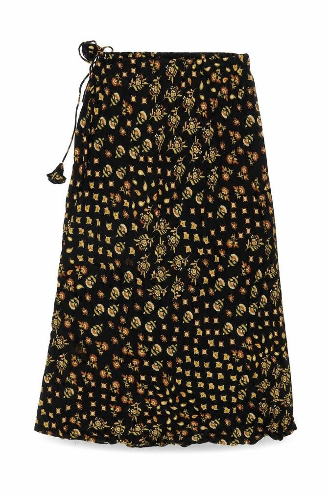 AND/OR Womens Black Floral Viscose Swing Skirt Size 8 Drawstring