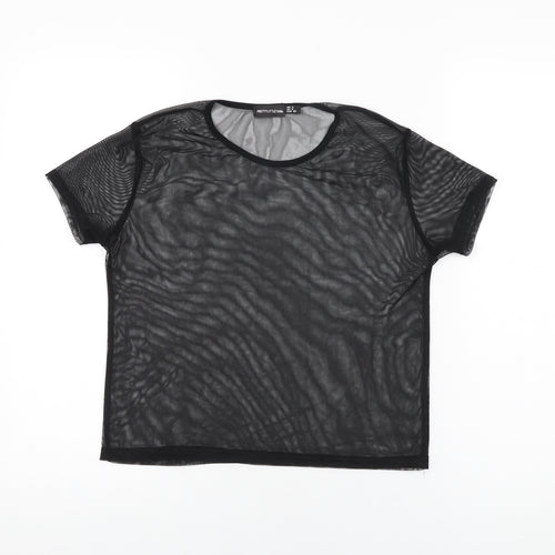 PRETTYLITTLETHING Womens Black Polyester Basic T-Shirt Size 8 Round Neck