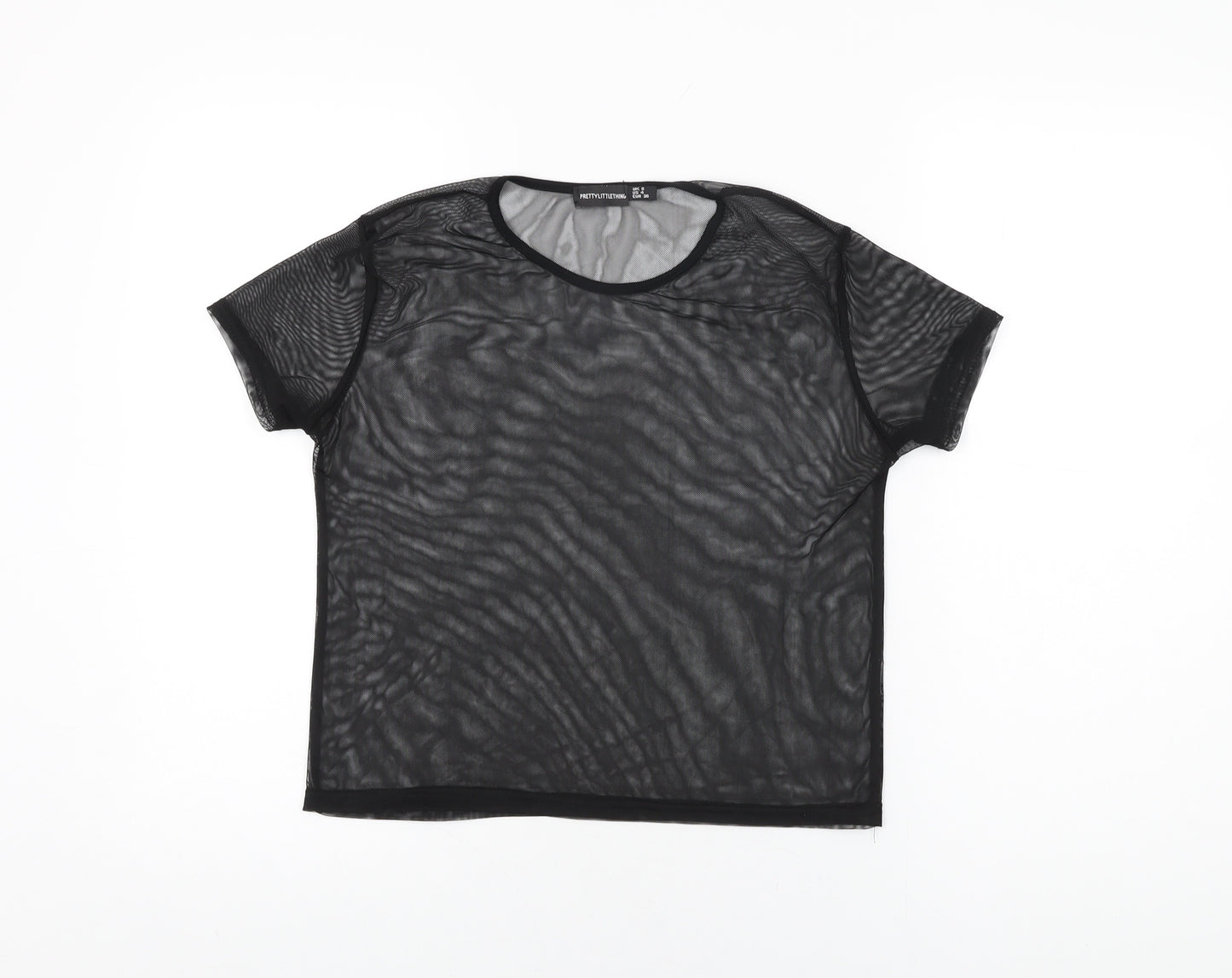 PRETTYLITTLETHING Womens Black Polyester Basic T-Shirt Size 8 Round Neck