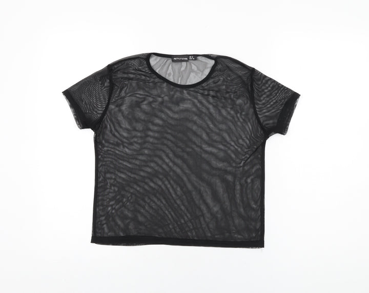 PRETTYLITTLETHING Womens Black Polyester Basic T-Shirt Size 8 Round Neck