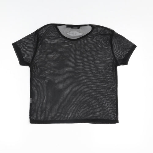 PRETTYLITTLETHING Womens Black Polyester Basic T-Shirt Size 8 Round Neck