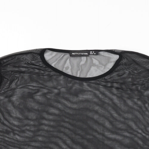 PRETTYLITTLETHING Womens Black Polyester Basic T-Shirt Size 8 Round Neck