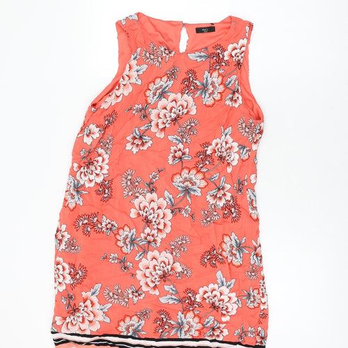 M&Co Womens Pink Floral Viscose Shift Size 12 Round Neck Button