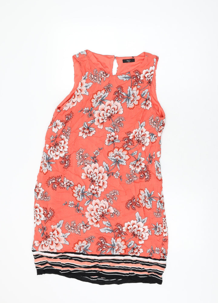 M&Co Womens Pink Floral Viscose Shift Size 12 Round Neck Button