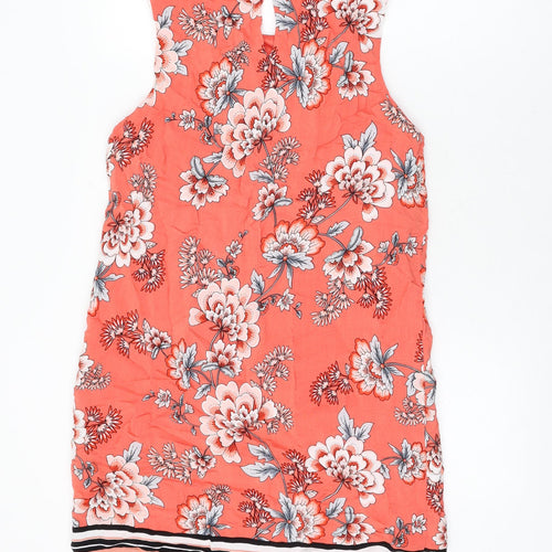 M&Co Womens Pink Floral Viscose Shift Size 12 Round Neck Button