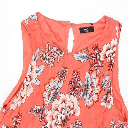 M&Co Womens Pink Floral Viscose Shift Size 12 Round Neck Button