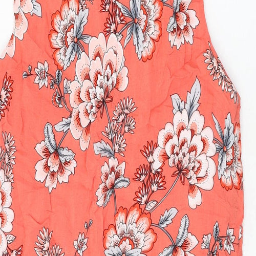 M&Co Womens Pink Floral Viscose Shift Size 12 Round Neck Button