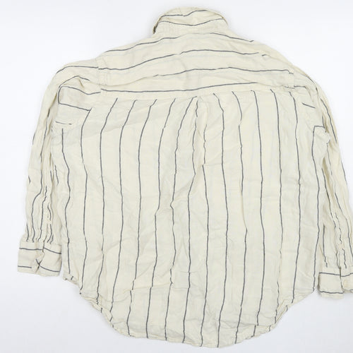 Marks and Spencer Womens Beige Striped Linen Basic Button-Up Size 14 Collared