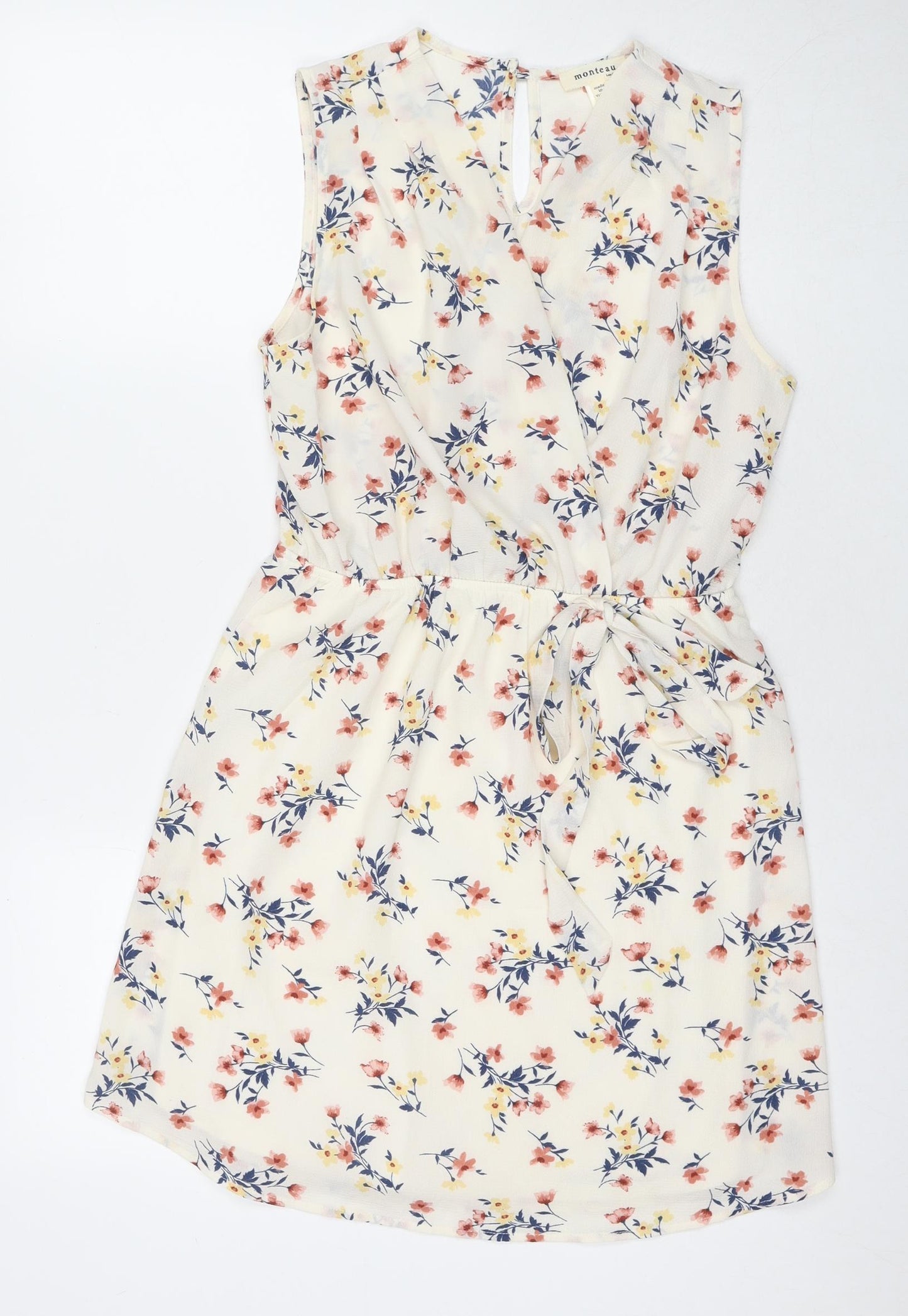 Monteau Womens Ivory Floral Polyester Fit & Flare Size L V-Neck Pullover
