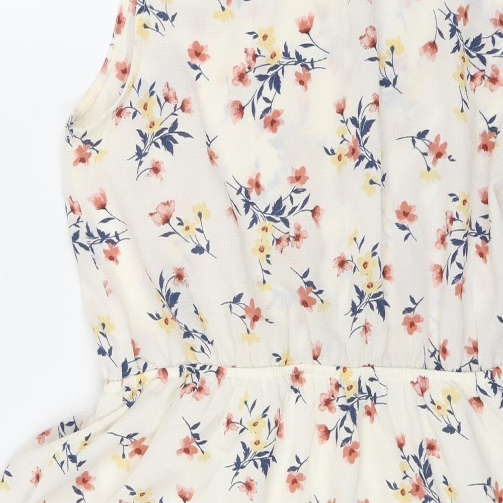 Monteau Womens Ivory Floral Polyester Fit & Flare Size L V-Neck Pullover