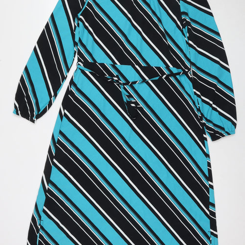 Marks and Spencer Womens Blue Striped Polyester Maxi Size 8 Round Neck Button