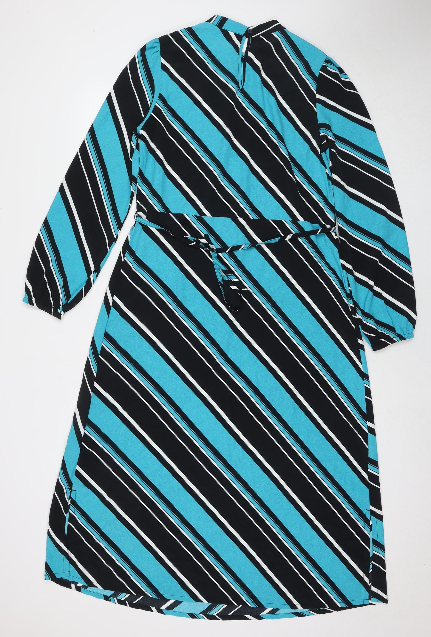 Marks and Spencer Womens Blue Striped Polyester Maxi Size 8 Round Neck Button