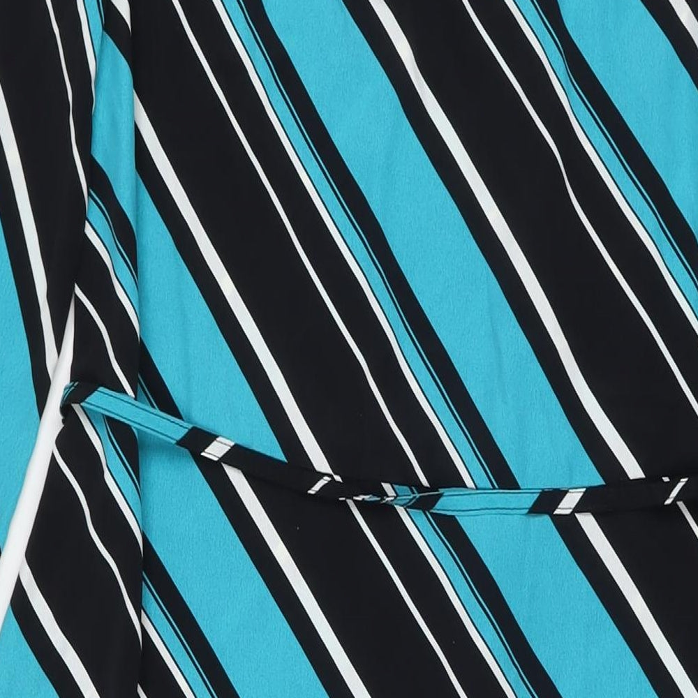 Marks and Spencer Womens Blue Striped Polyester Maxi Size 8 Round Neck Button