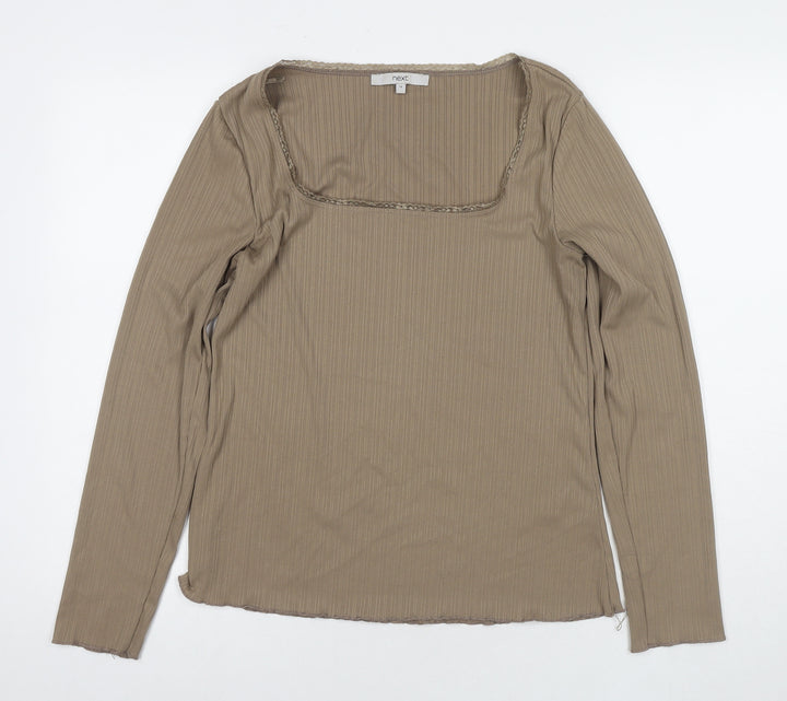 NEXT Womens Brown Polyester Basic T-Shirt Size 14 Square Neck