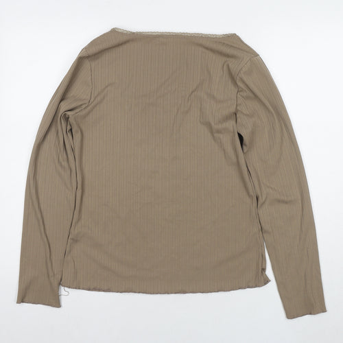 NEXT Womens Brown Polyester Basic T-Shirt Size 14 Square Neck