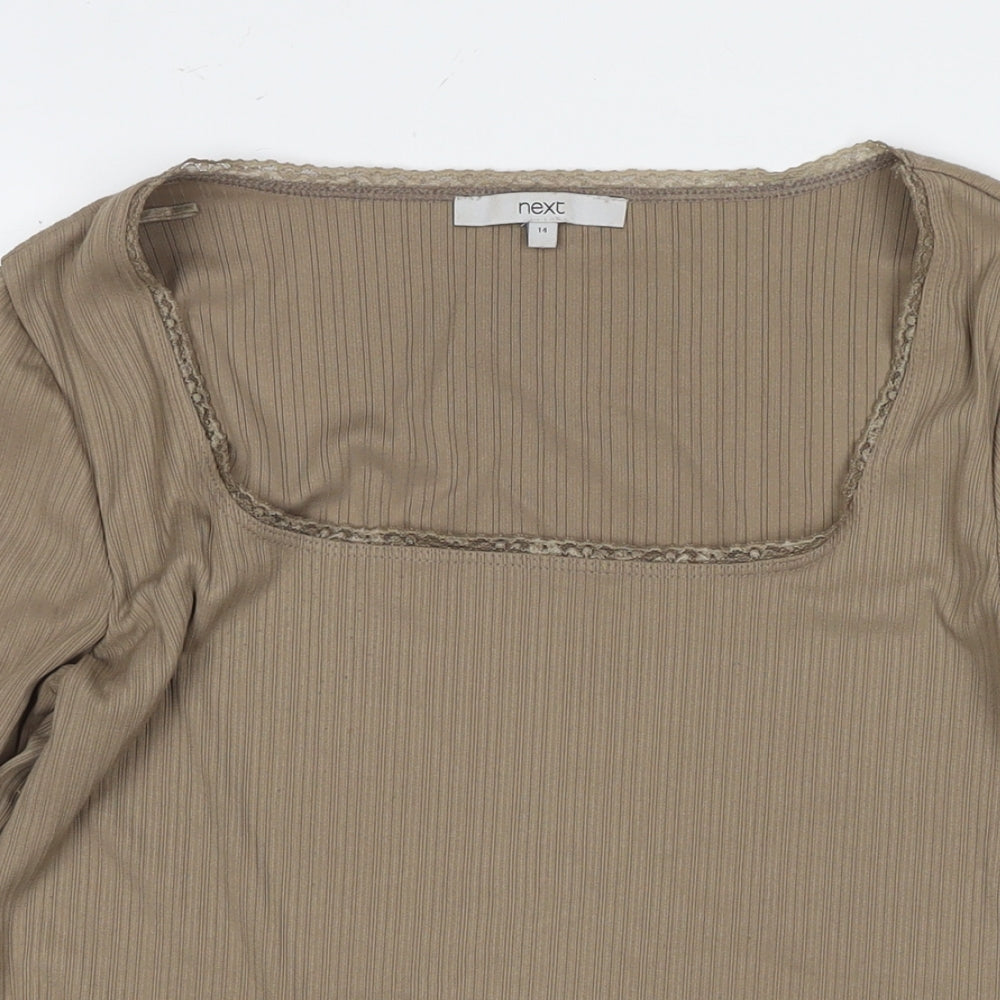 NEXT Womens Brown Polyester Basic T-Shirt Size 14 Square Neck