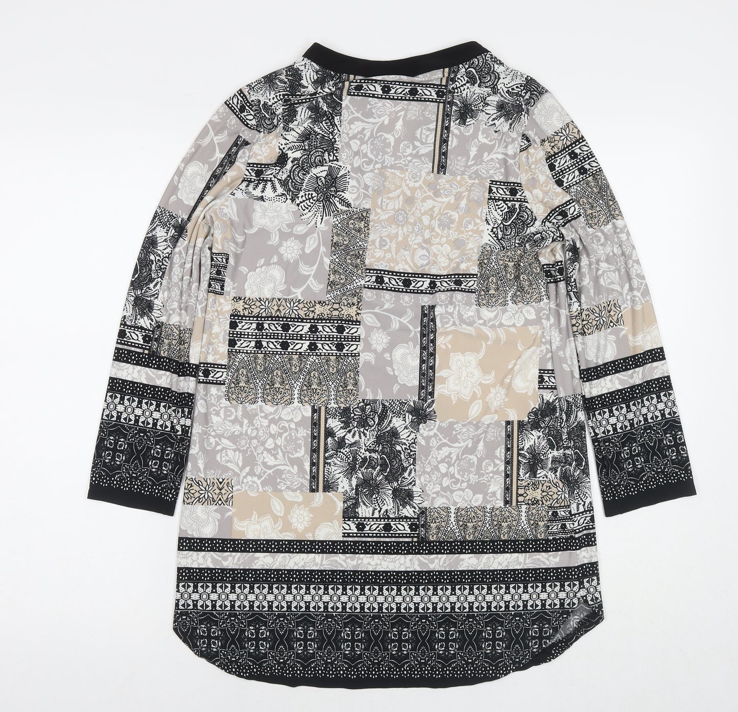 Wallis Womens Beige Geometric Polyester Tunic Blouse Size S V-Neck