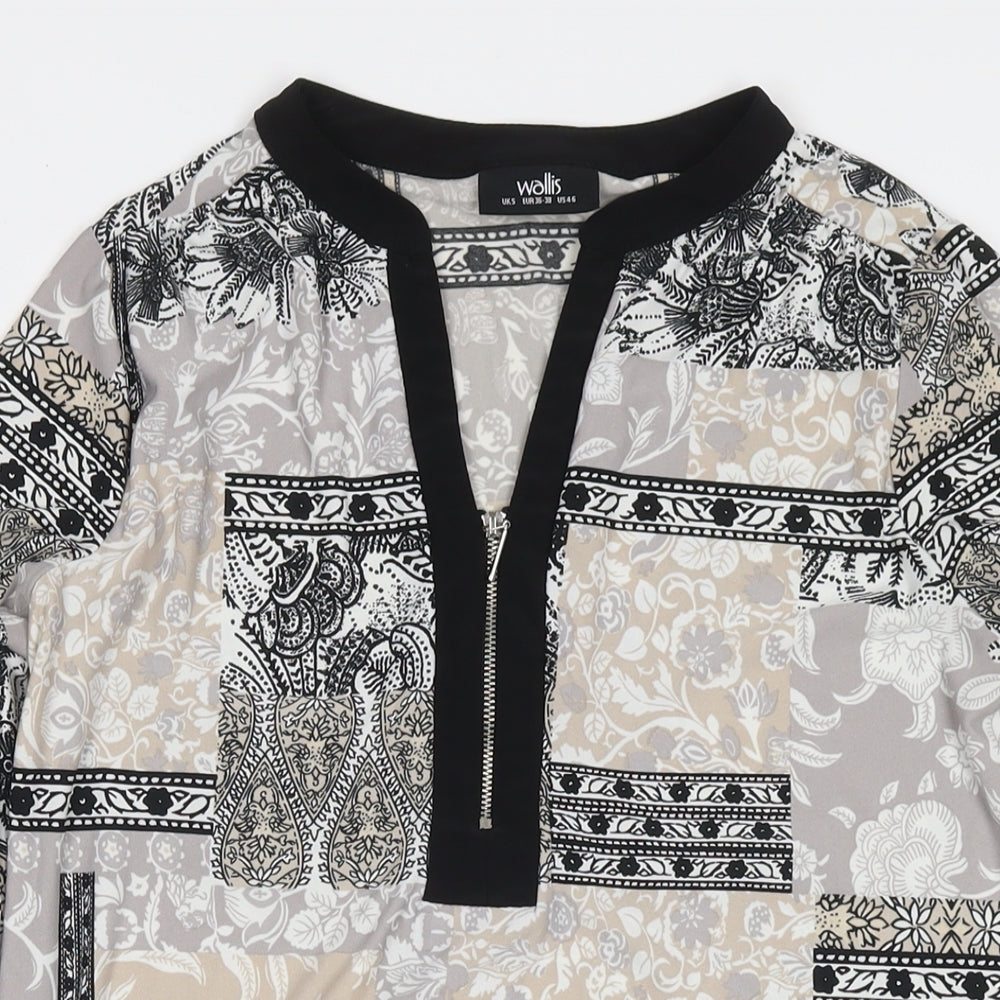 Wallis Womens Beige Geometric Polyester Tunic Blouse Size S V-Neck