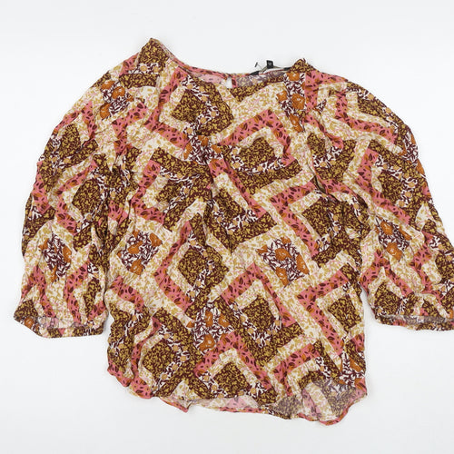 NEXT Womens Multicoloured Floral Viscose Basic Button-Up Size 14 Round Neck