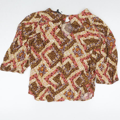 NEXT Womens Multicoloured Floral Viscose Basic Button-Up Size 14 Round Neck