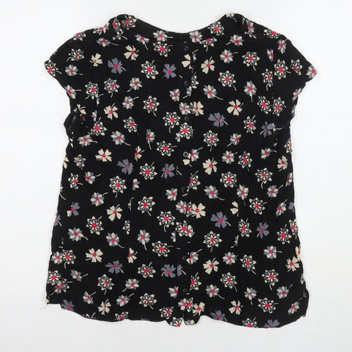 Billie & Blossom Womens Black Floral Viscose Basic Blouse Size 14 Round Neck