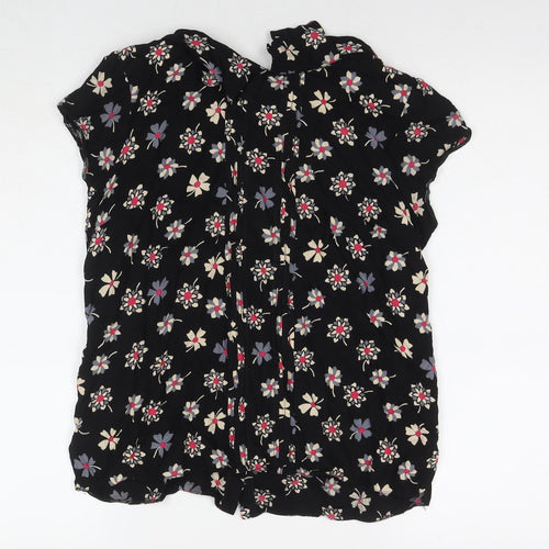 Billie & Blossom Womens Black Floral Viscose Basic Blouse Size 14 Round Neck