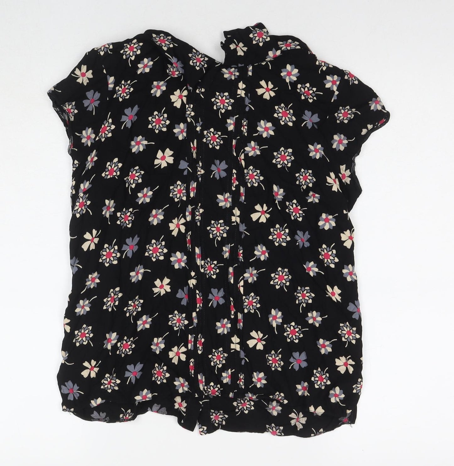 Billie & Blossom Womens Black Floral Viscose Basic Blouse Size 14 Round Neck
