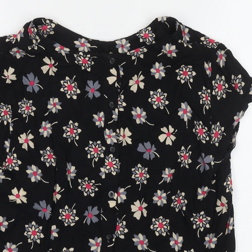 Billie & Blossom Womens Black Floral Viscose Basic Blouse Size 14 Round Neck