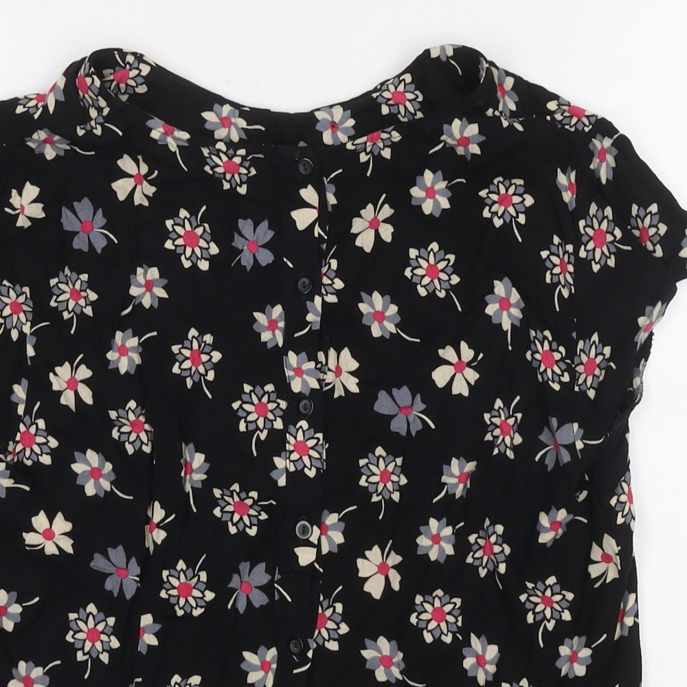Billie & Blossom Womens Black Floral Viscose Basic Blouse Size 14 Round Neck