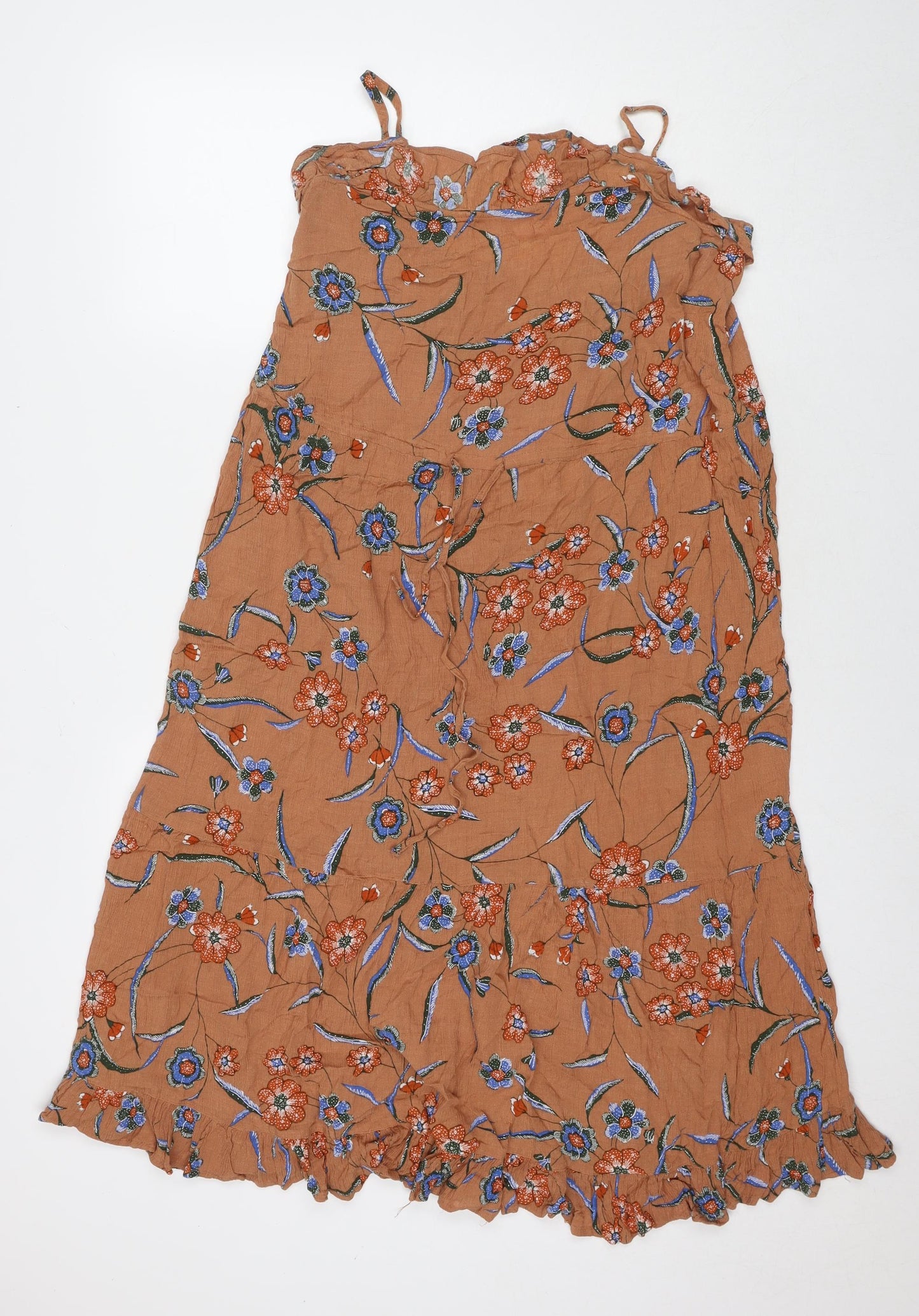 Fat Face Womens Brown Floral Viscose Maxi Size 14 V-Neck Pullover
