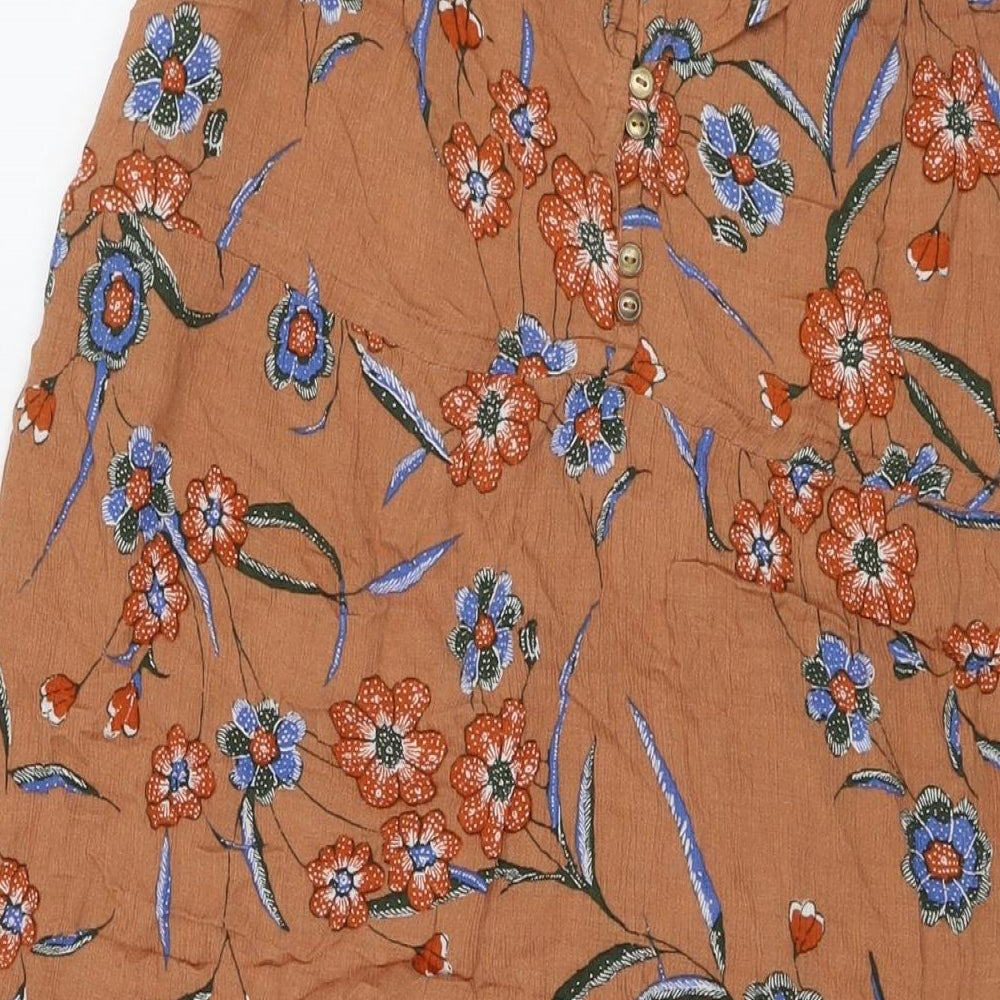 Fat Face Womens Brown Floral Viscose Maxi Size 14 V-Neck Pullover