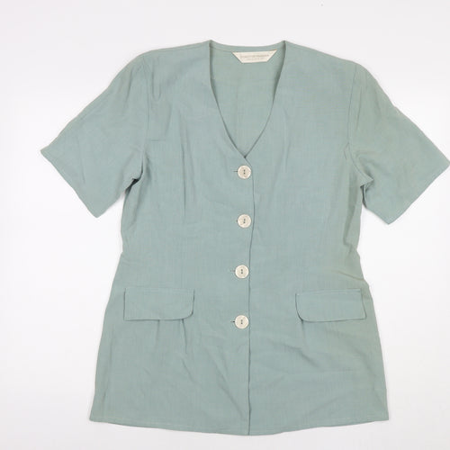 Dorothy Perkins Womens Blue Polyester Basic Button-Up Size 14 V-Neck - Shoulder Pads