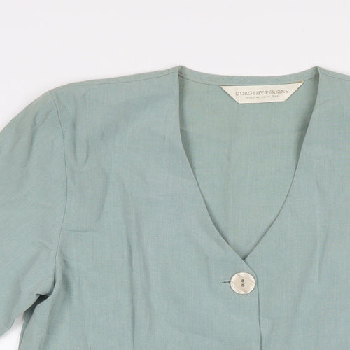 Dorothy Perkins Womens Blue Polyester Basic Button-Up Size 14 V-Neck - Shoulder Pads