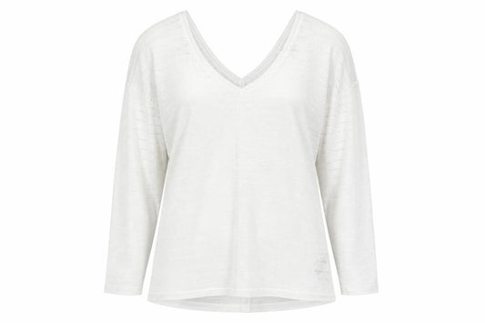 Front view of Next women’s white polyester basic blouse, size UK 12, v-neck