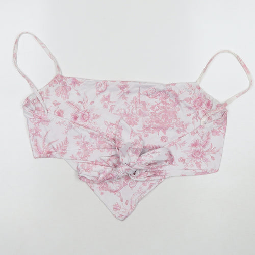 Missguided Womens White Floral Polyester Cropped Tank Size 10 Square Neck