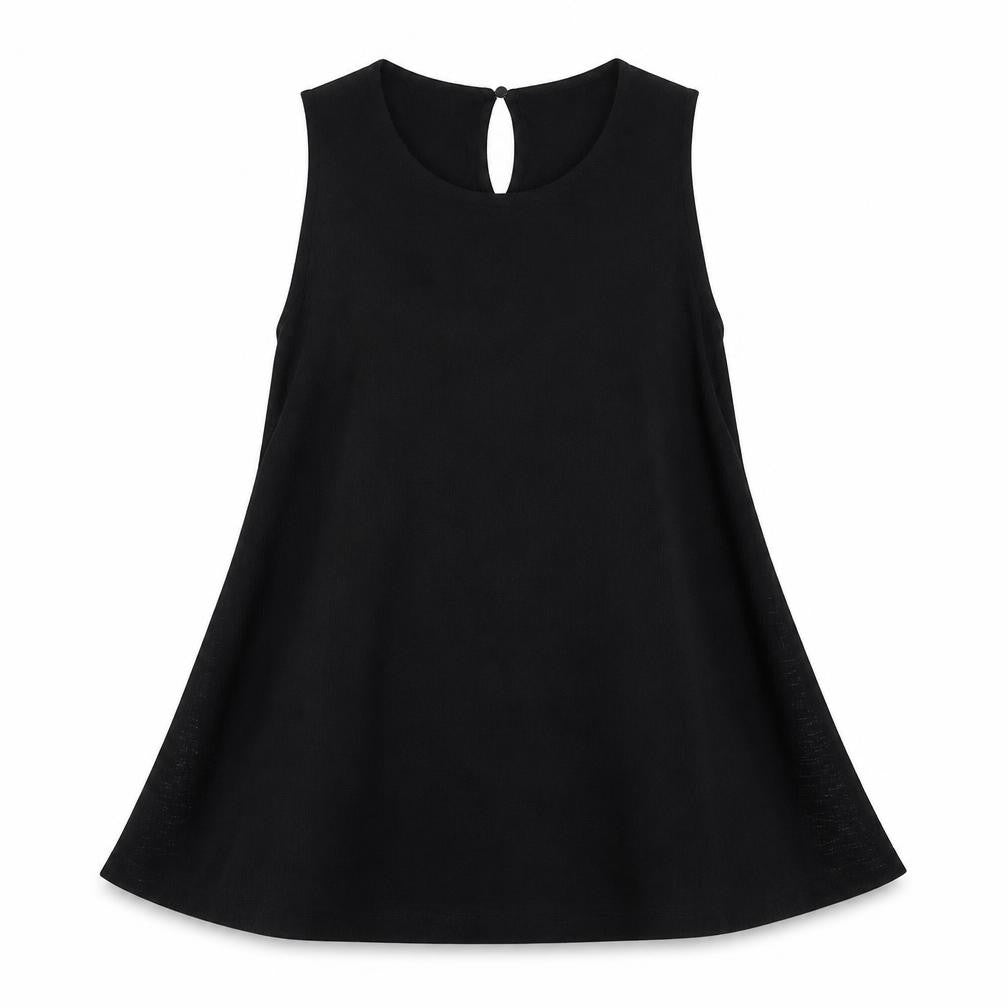 Front view of Mango women’s black viscose basic tank, size S, round neck