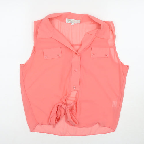 Rose Womens Pink Polyester Basic Button-Up Size 12 Collared