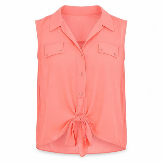 Front view of Rose women’s pink polyester basic button-up, size UK 12, collared