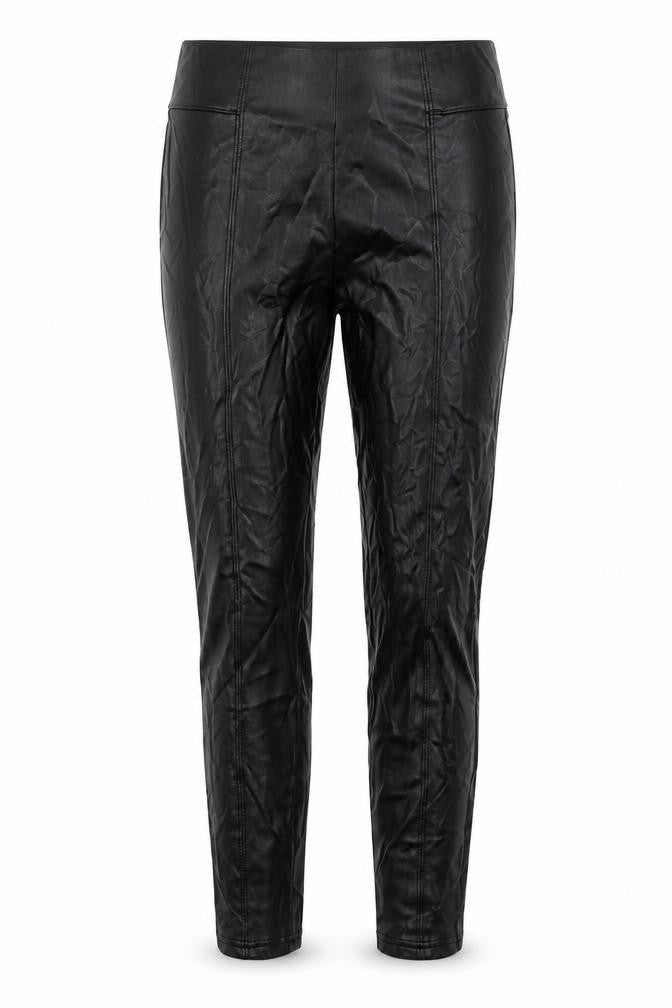 Front view of Marks & Spencer women’s black polyester trousers, size UK 10, 25-inch leg regular