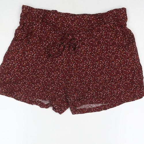 New Look Womens Brown Floral Viscose Basic Shorts Size 12 L4 in Regular Tie