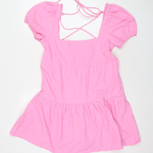 Stradivarius Womens Pink Polyester A-Line Size M Square Neck Pullover