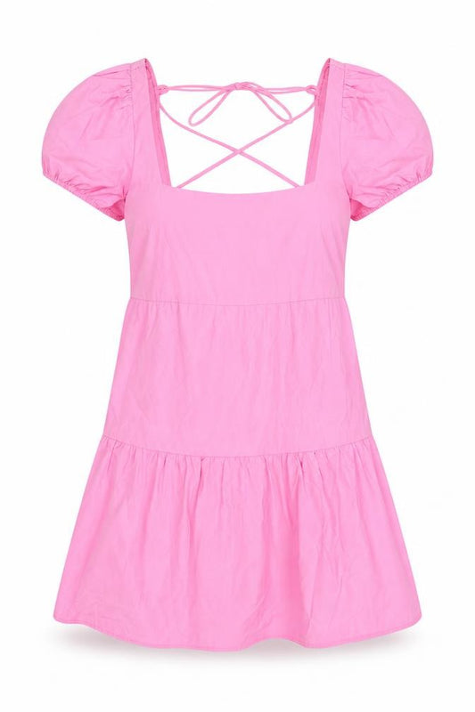 Front view of Stradivarius women’s pink polyester a-line, size M, square neck pullover