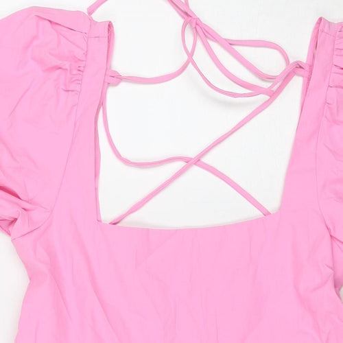 Stradivarius Womens Pink Polyester A-Line Size M Square Neck Pullover