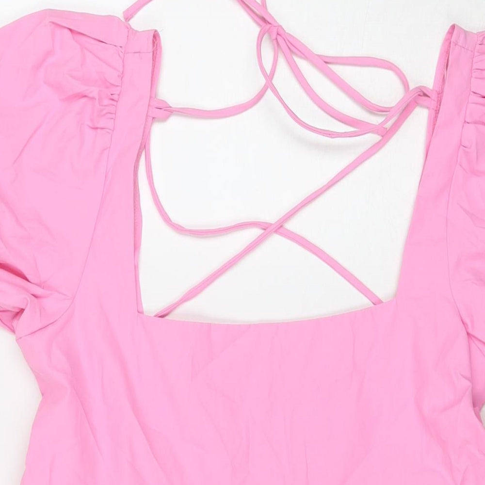 Stradivarius Womens Pink Polyester A-Line Size M Square Neck Pullover