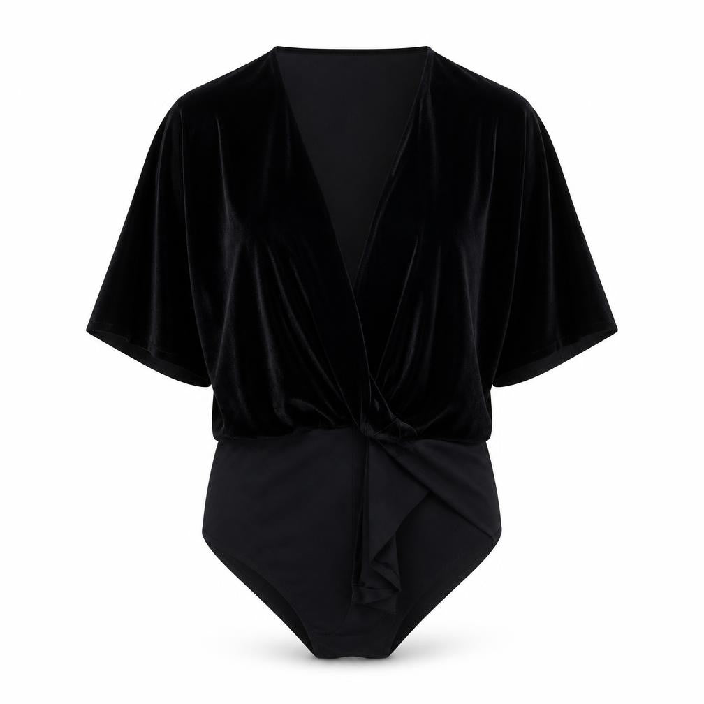 Front view of Zara women’s black polyester bodysuit one-piece, size S, snap