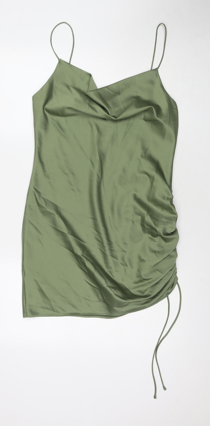 Topshop Womens Green Polyester A-Line Size 12 Cowl Neck Pullover