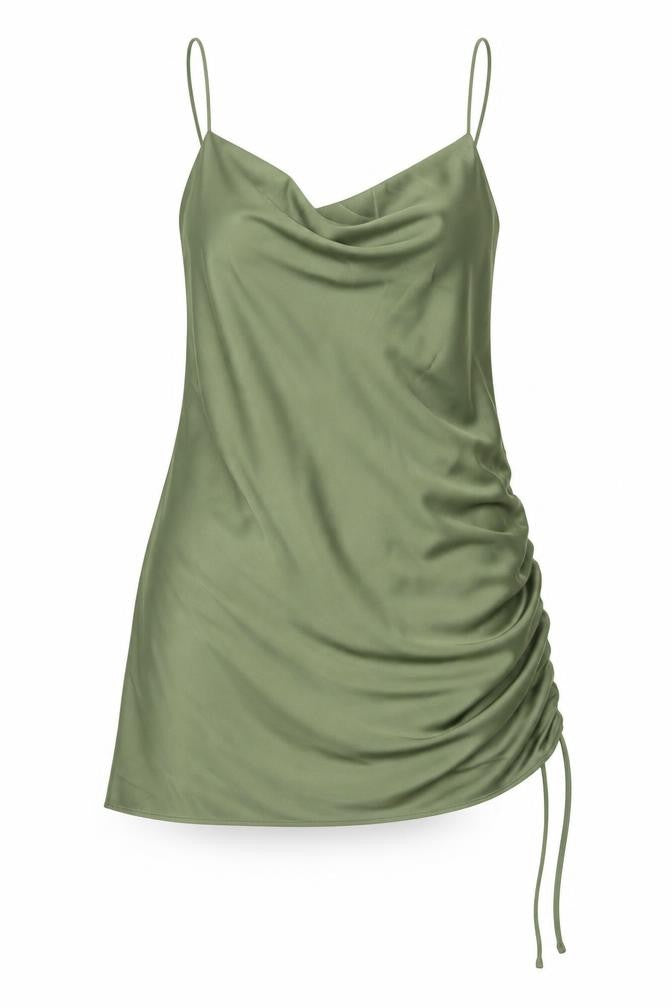 Front view of Topshop women’s green polyester a-line, size UK 12, cowl neck pullover