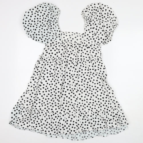 Miss Selfridge Womens White Polka Dot Cotton A-Line Size 10 Square Neck Pullover