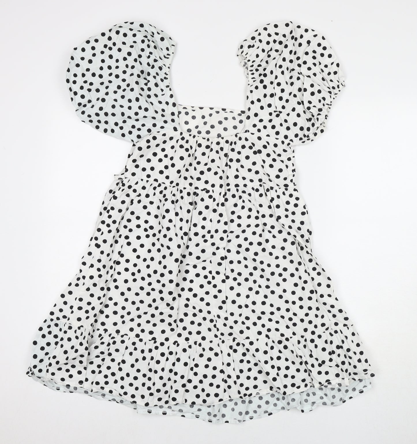 Miss Selfridge Womens White Polka Dot Cotton A-Line Size 10 Square Neck Pullover