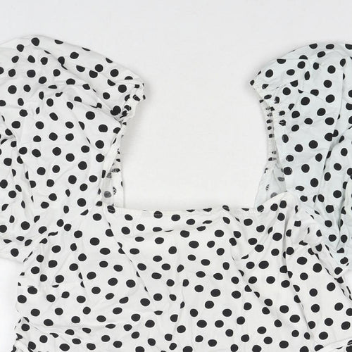 Miss Selfridge Womens White Polka Dot Cotton A-Line Size 10 Square Neck Pullover